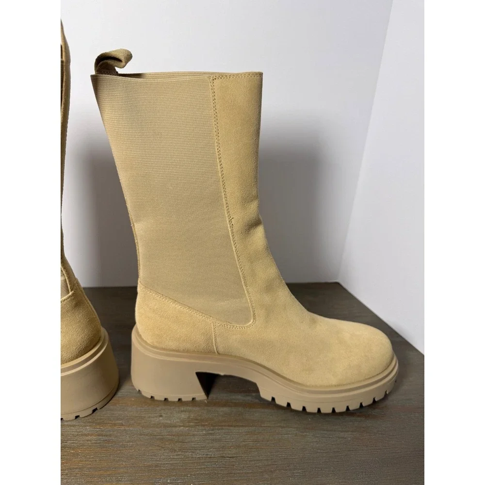 Steve Madden Hesitant Chelsea Lug Boots Sand Suede Platform Size 10‎ NWT